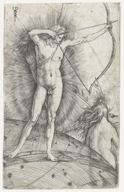 Apollo mit Pfeil und Bogen auf Himmelsglobus und Diana mit Hirsch von Jacopo de