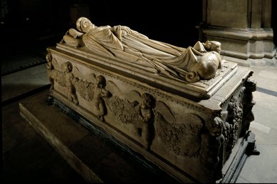Denkmal für Ilaria del Carretto aus der Familie der Markgrafen von Savona. Detail. Marmorskulptur von Jacopo della Quercia