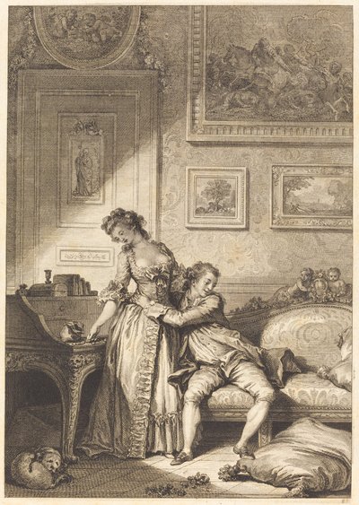 Eine geizige Frau und ein galanter Betrüger von Jacques Aliamet and Antoine Jean Duclos after Jean Honoré Fragonard