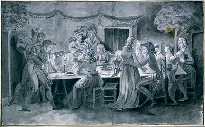 Hochzeitsessen während der Revolution, Zeichnung von Jacques Bertaux von Jacques Bertaux