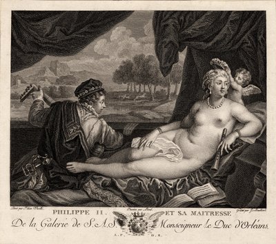 Philipp II. und seine Geliebte nach Tizian, ca. 1780 von Jacques Bouillard