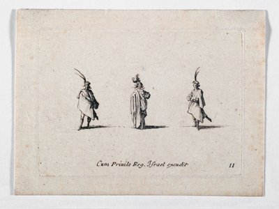 Eine Dame mit langem Mantel und zwei Kavaliere, aus von Jacques Callot