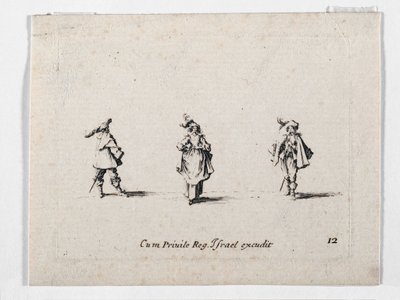 Eine Dame mit Federhut und zwei Kavaliere, aus von Jacques Callot