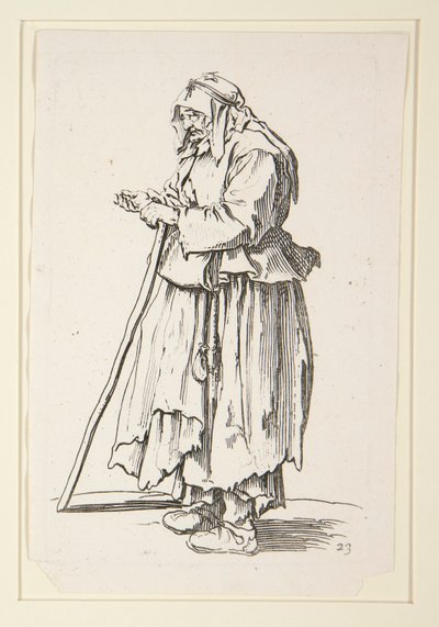 Bettlerin, die Almosen erhält, aus Die Bettler (La mendiante venant de recevoir la charite) von Jacques Callot