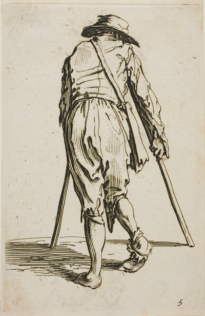 Bettler auf Krücken und mit Hut, von hinten gesehen, Tafel fünf aus Die Bettler von Jacques Callot