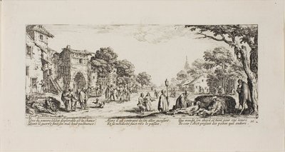 Sterbende Soldaten am Straßenrand, Platte sechzehn aus Die Elendigkeiten des Krieges von Jacques Callot