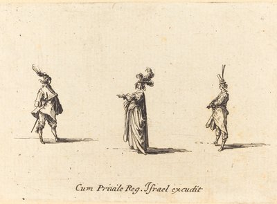 Dame mit Federhut und zwei Herren von Jacques Callot