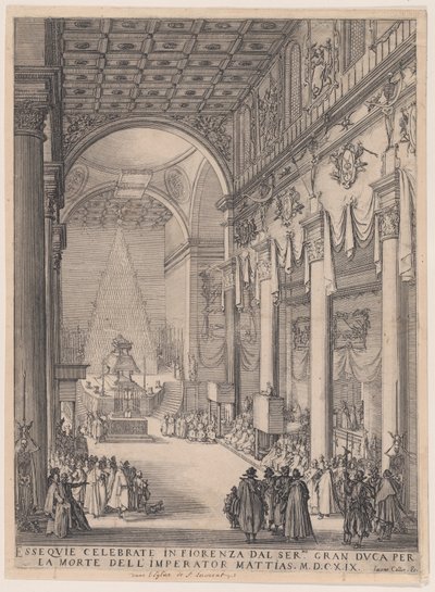 Der Katafalk des Kaisers Matthias, auch genannt Der kleine Prediger, Die Trauerkapelle von Florenz von Jacques Callot