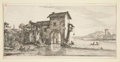 Die Wassermühle, aus Landschaften für Giovanni de Medici von Jacques Callot