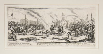 Les grandes misères de la guerre: Nr. 13 - Der Scheiterhaufen von Jacques Callot