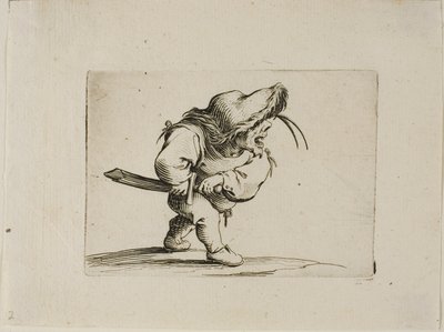 Mann, der sich darauf vorbereitet, sein Schwert zu ziehen, aus Varie Figure Gobbi von Jacques Callot