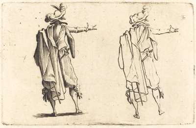 Mann von hinten gesehen mit ausgestrecktem rechten Arm von Jacques Callot