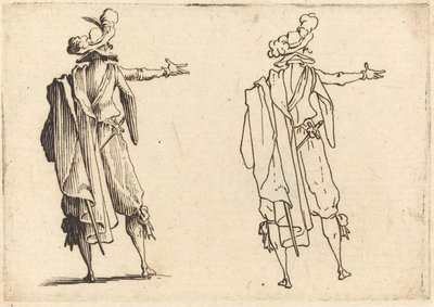 Mann von hinten gesehen mit ausgestrecktem rechten Arm von Jacques Callot