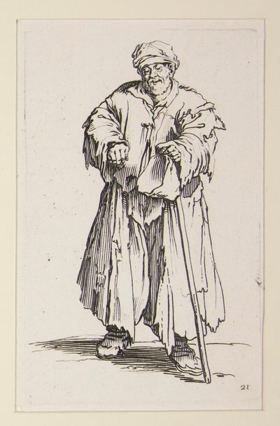 Fettleibiger Mann mit gesenkten Augen, aus den Bettlern von Jacques Callot