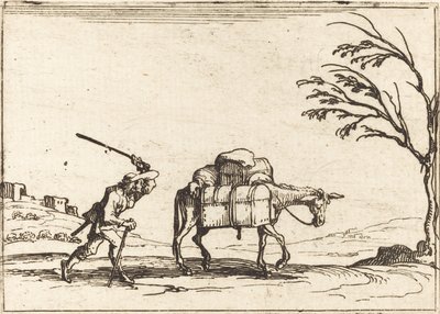 Bauer peitscht seinen Esel von Jacques Callot