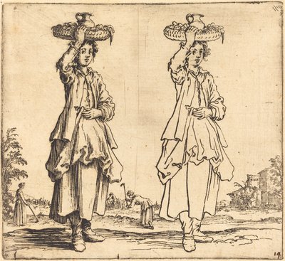 Bäuerin mit Korb auf dem Kopf, Vorderansicht von Jacques Callot