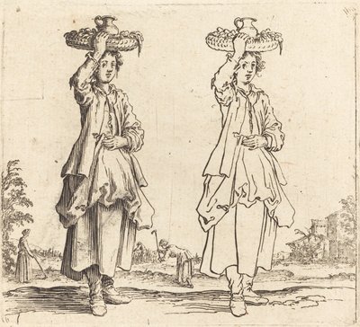 Bäuerin mit Korb auf dem Kopf, Vorderansicht, 1617-1621 von Jacques Callot