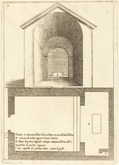 Plan und Aufriss der Kirche in der Nähe des Hauses von Kaiphas von Jacques Callot