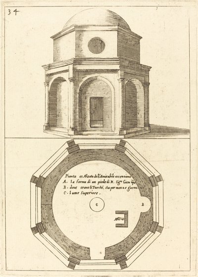 Plan und Aufriss der Kirche der Himmelfahrt von Jacques Callot