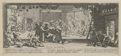 Plünderung eines Bauernhofes, Blatt 5 der Folge "Grauen des Krieges" von Jacques Callot