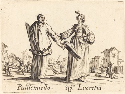 Pulliciniello und Siga. Lucretia von Jacques Callot