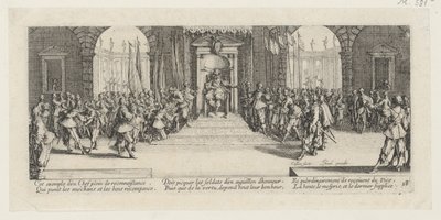 Soldvergabe, Blatt 18 der Folge "Grauen des Krieges" von Jacques Callot