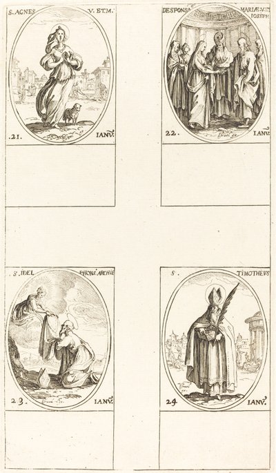 St. Agnes; Die Heirat der Jungfrau; St. Ildefonsus; St. Timotheus von Jacques Callot