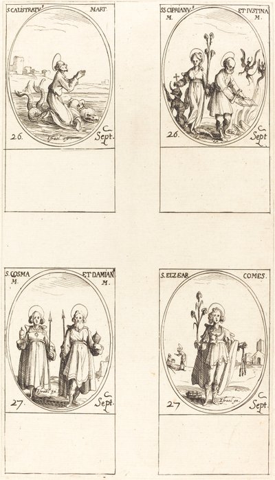 St. Calistratus, die Heiligen Cyprian und Justina, die Heiligen Comus und Damian, St. Elzear, Graf von Jacques Callot