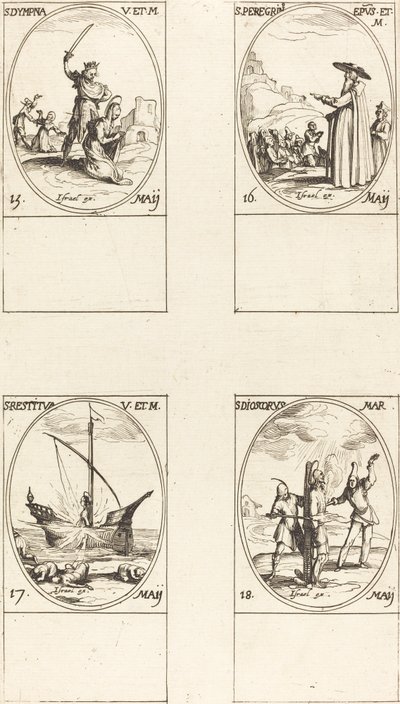 St. Dympna, St. Peregrinus, St. Restituta, St. Dioscorus von Jacques Callot