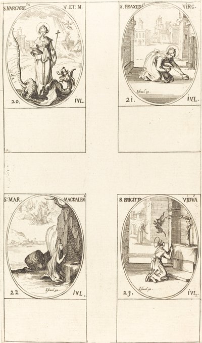 St. Margareta von Antiochia; St. Praxedes; St. Maria Magdalena; St. Birgitta von Schweden von Jacques Callot