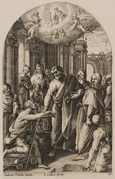 St. Peter und St. Johannes heilen den Lahmen an der Tempeltür, aus der Serie "Bilder von Rom" von Jacques Callot
