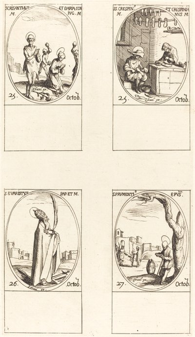 Hl. Chrysanthus & Daria; Hl. Crispin & Crispinian; Hl. Evaristus; Hl. Frumentius von Jacques Callot