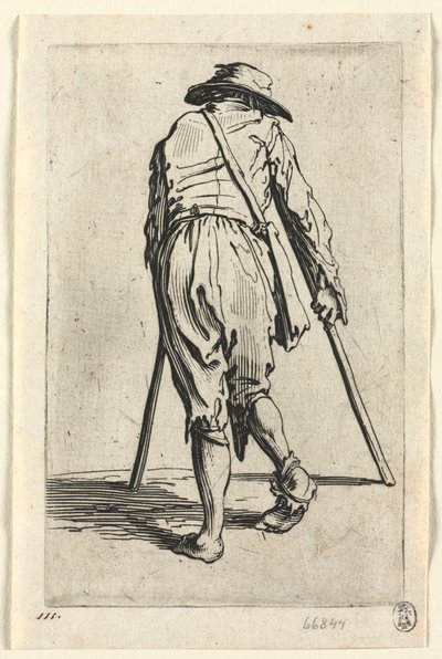 Die Bettler: Bettler auf Krücken, mit Hut, um 1623 von Jacques Callot