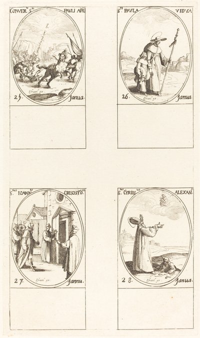 Die Bekehrung des Saulus; St. Paulus; St. Johannes Chrysostomus; St. Kyrill von Alexandria von Jacques Callot