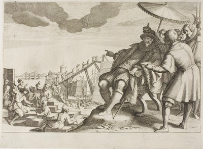 Der Großherzog befestigt den Hafen von Livorno, aus dem Leben von Ferdinando I. de’ Medici von Jacques Callot