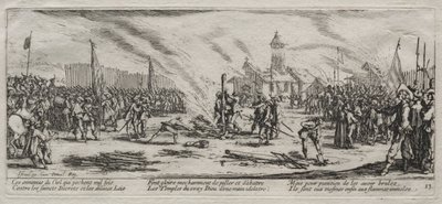 Die großen Leiden des Krieges: Verbrennung auf dem Scheiterhaufen von Jacques Callot