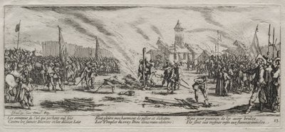 Die großen Elendnisse des Krieges: Verbrennung auf dem Scheiterhaufen, 1633 von Jacques Callot