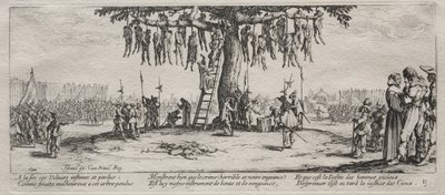 Die großen Elendnisse des Krieges: Das Hängen, 1633 von Jacques Callot