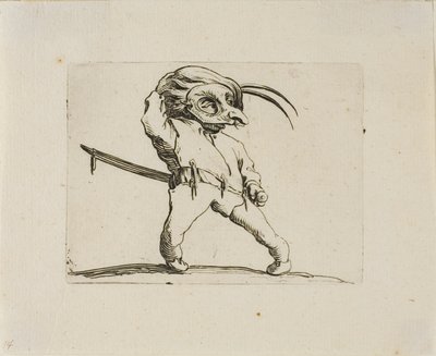 Der maskierte Mann mit verdrehten Beinen, aus Varie Figure Gobbi von Jacques Callot