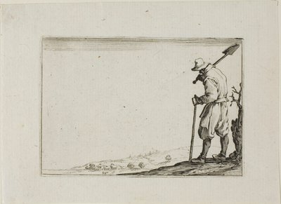 Der Bauer trägt seine Schaufel auf der Schulter, aus Die Capricen von Jacques Callot