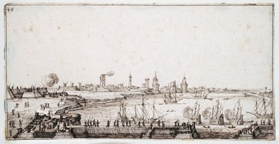 Ansicht des Hafens von La Rochelle mit Salut schießenden Galeonen von Jacques Callot