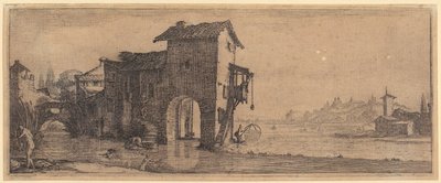 Wassermühle, Blatt 3 der Folge "Die vier Landschaften" von Jacques Callot