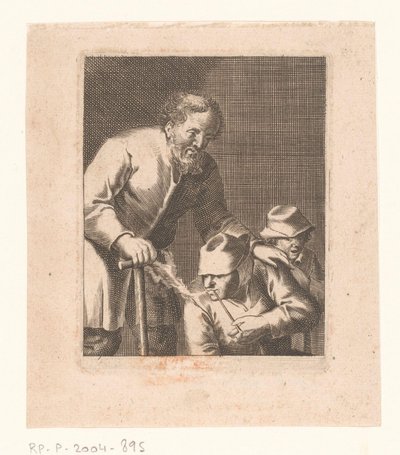 Figur mit Pfeife sitzend zwischen Mann und Kind von Jacques Dassonville (attributed to)
