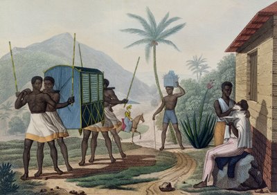 Eine Sänfte wird auf der Ile de France getragen, aus 