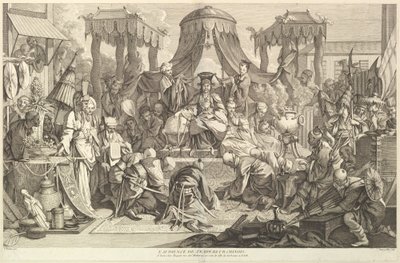 Die Audienz des chinesischen Kaisers, aus Chinois..., nach 1743 von Jacques Gabriel Huquier