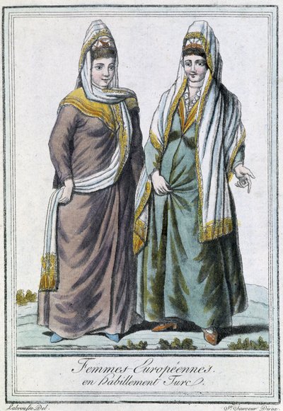 Europäische Frauen in türkischer Kleidung - in „Enzyklopädie der Reisen“ von Grasset Saint Sauveur, ed. Paris 1796 von Jacques Grasset de Saint Sauveur