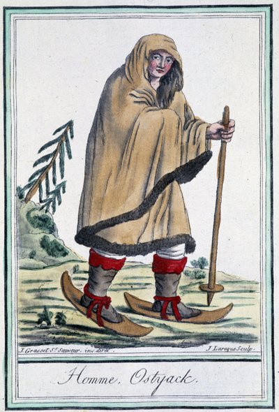 Ostyak-Mann auf Skiern - in „Enzyklopädie der Reisen“ von Grasset Saint Sauveur, ed. Paris 1796 von Jacques Grasset de Saint Sauveur