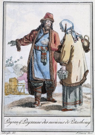 Bauer und Bäuerin aus Petersburg - in „Enzyklopädie der Reisen“ von Grasset St Sauveur, ed. 1796 von Jacques Grasset de Saint Sauveur