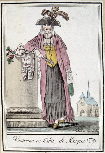 Venezianerin im Maskenkostüm - in „Enzyklopädie der Reisen“ von Grasset Saint Sauveur, ed. Paris 1796 von Jacques Grasset de Saint Sauveur