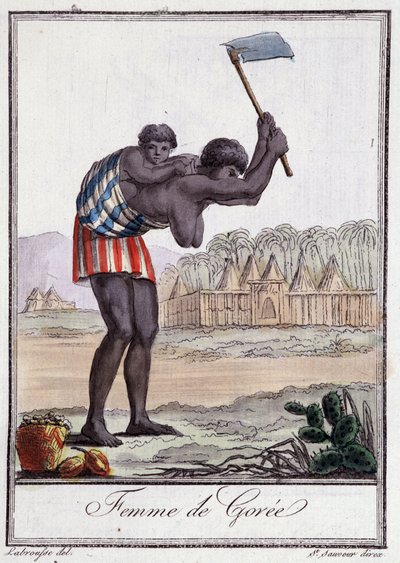 Frau von Gorée, die Erde schlägt - in „Enzyklopädie der Reisen“ von Grasset St Sauveur, ed. Deroy, Paris von Jacques Grasset de Saint Sauveur